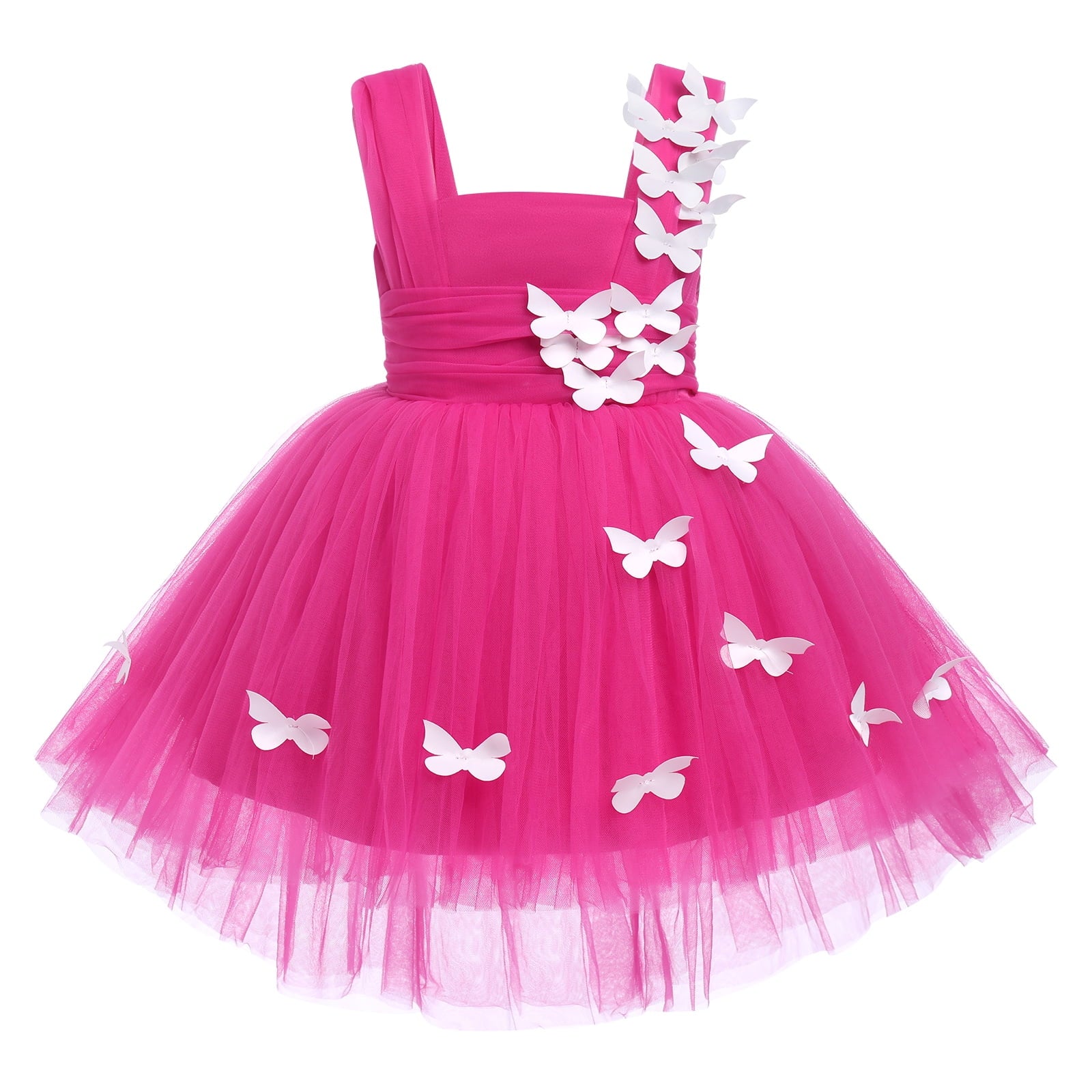 Toddler Baby Girls Birthday Party Dress Butterfly Embroidery Princess Tulle Tutu Wedding Pageant Evening Prom Ball Gown 3-4 Years Hot Pink Butterfly