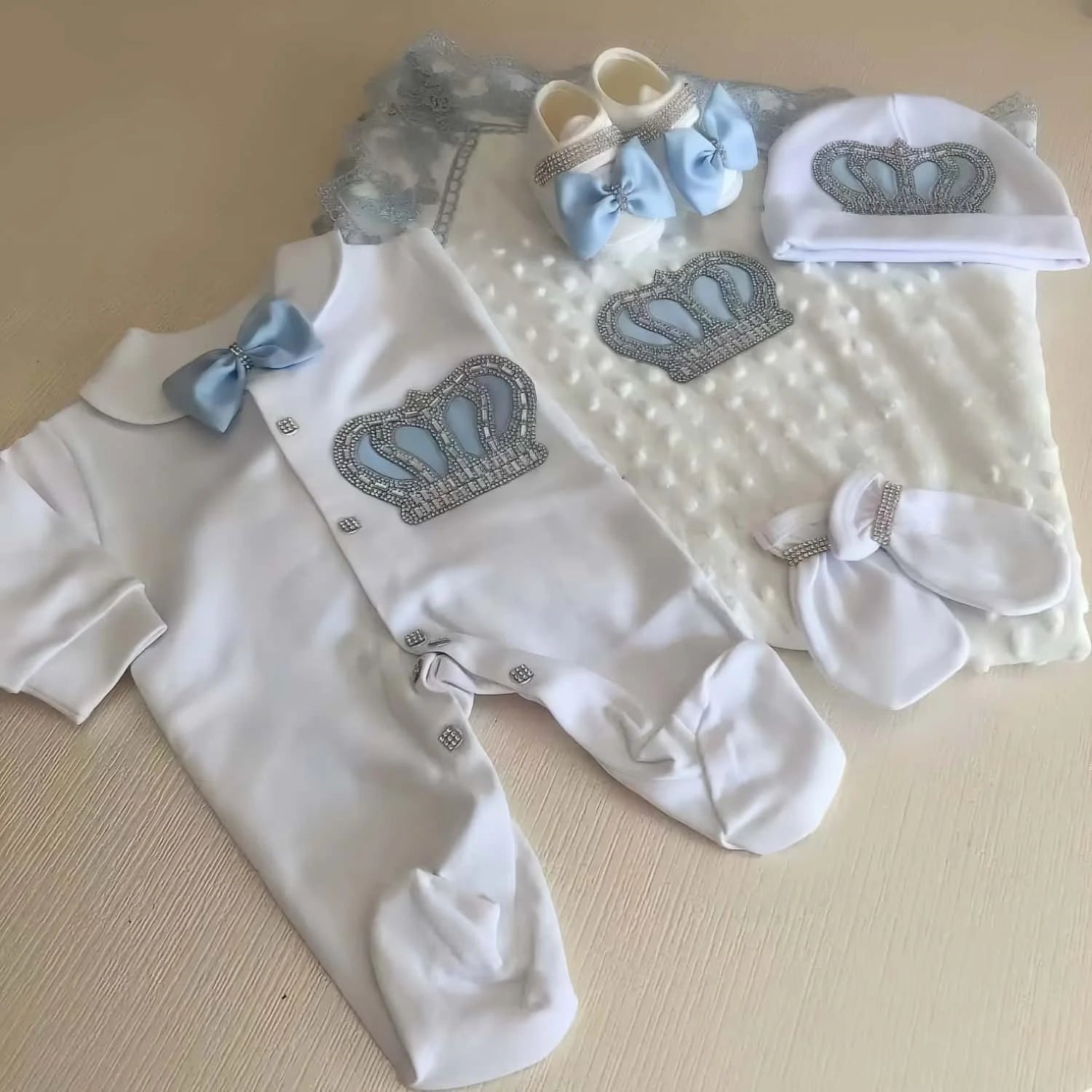 5Pcs Newborn Baby Boy Outfits Kids Clothing Real Cotton Infant0 Products Shirt Pants Mittens Receiving Blanket