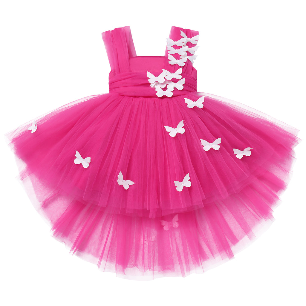 Toddler Baby Girls Birthday Party Dress Butterfly Embroidery Princess Tulle Tutu Wedding Pageant Evening Prom Ball Gown 3-4 Years Hot Pink Butterfly