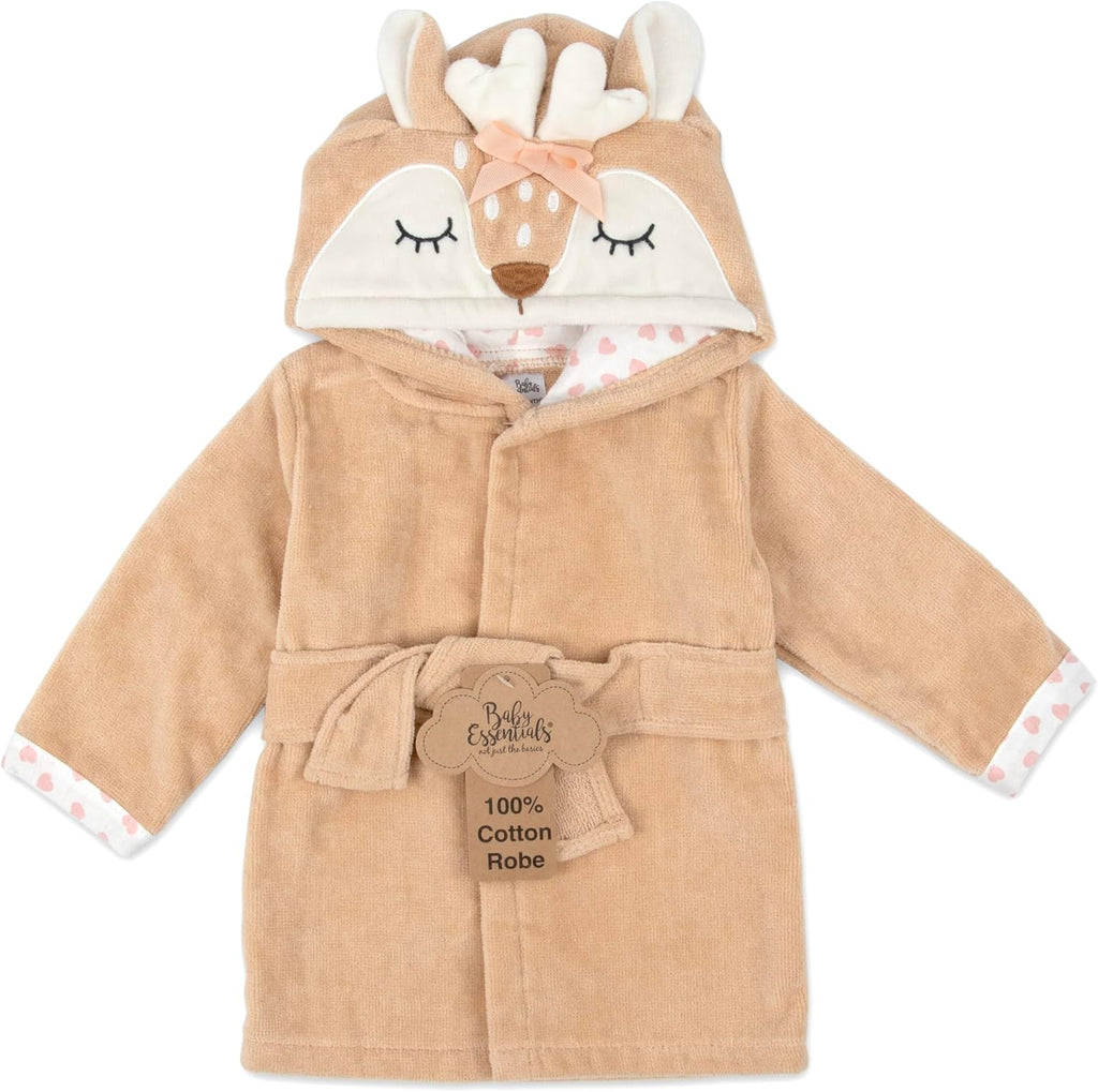 Unisex Baby Plush Animal Face Bathrobe Hooded with Tie Closure for Newborns and Infants 0-9 Months