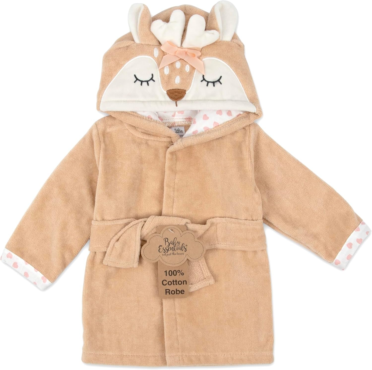 Unisex Baby Plush Animal Face Bathrobe Hooded with Tie Closure for Newborns and Infants 0-9 Months