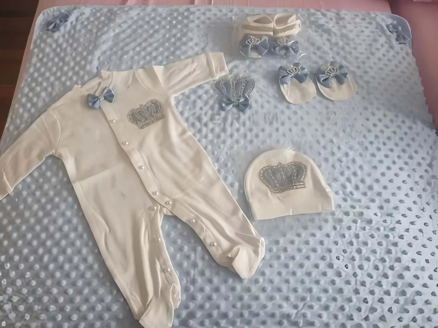 5Pcs Newborn Baby Boy Outfits Kids Clothing Real Cotton Infant0 Products Shirt Pants Mittens Receiving Blanket