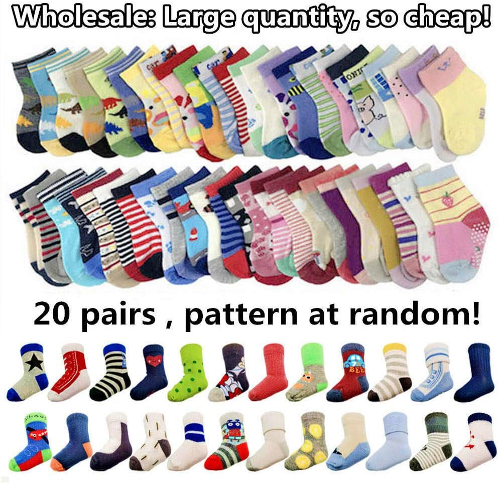 20 Pairs Baby Boy Girl Socks Wholesale Cotton Socks Bundle (Pattern at Random)
