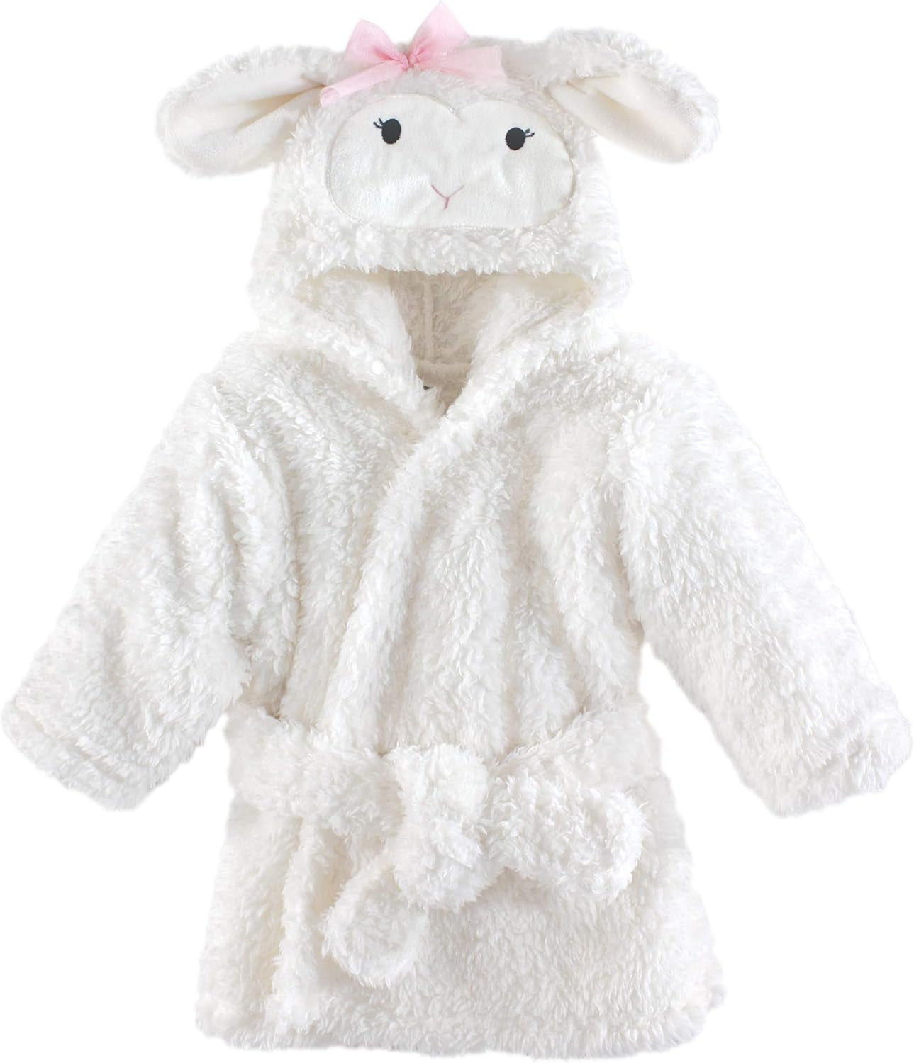 Unisex Baby Plush Animal Face Bathrobe, Girl Lamb, 0-9 Months