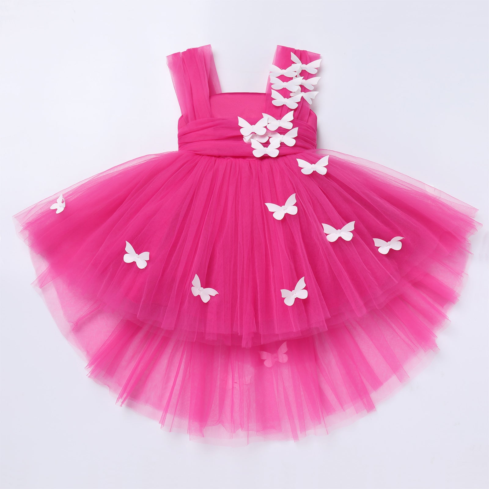 Toddler Baby Girls Birthday Party Dress Butterfly Embroidery Princess Tulle Tutu Wedding Pageant Evening Prom Ball Gown 3-4 Years Hot Pink Butterfly