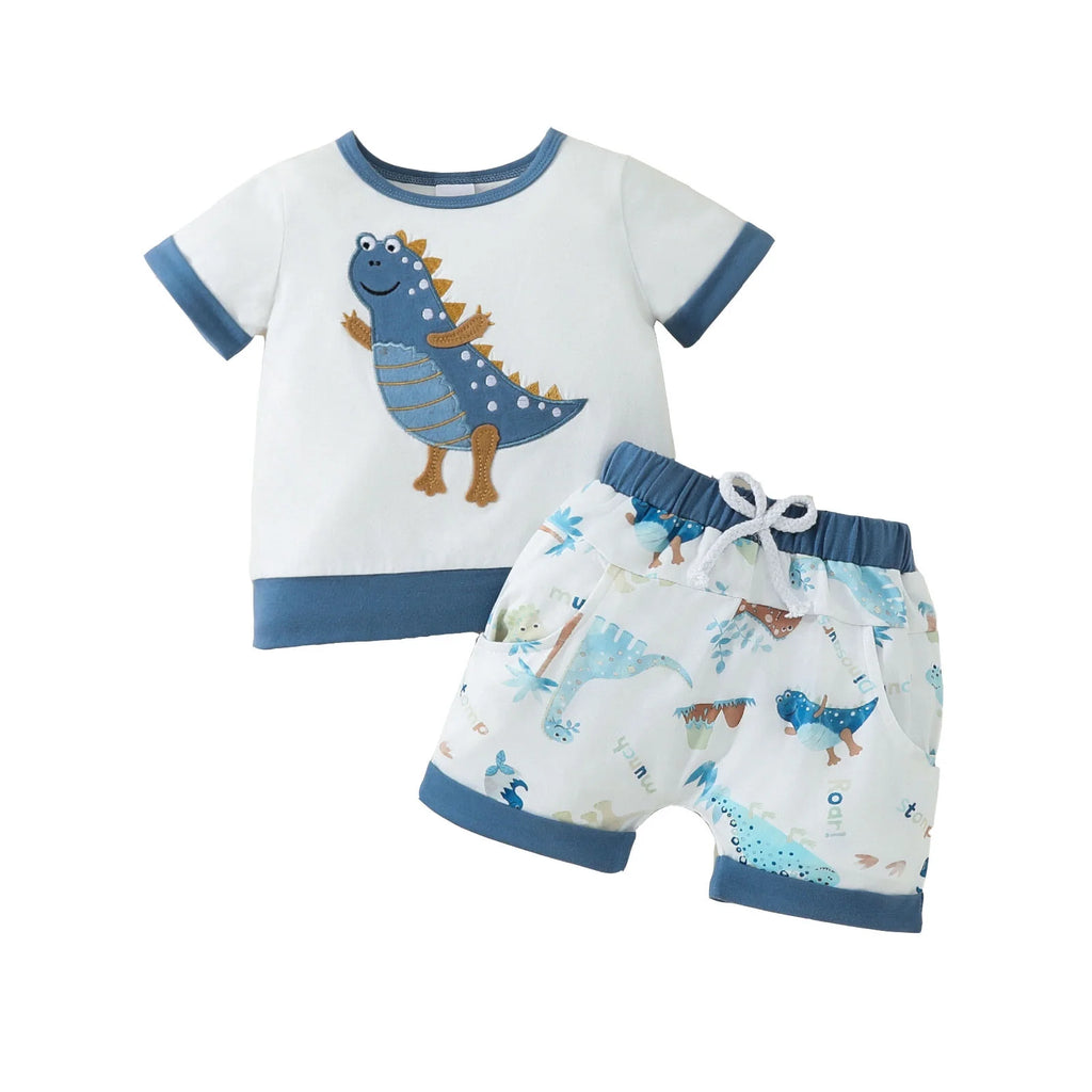 RTKFRFLM Toddler Boy Summer Shorts Set 2 Piece Girls Short Sleeve Cartoon Prints T Shirt Pullover Tops Shorts Clothes Set Outfits,Size 6-12 Months