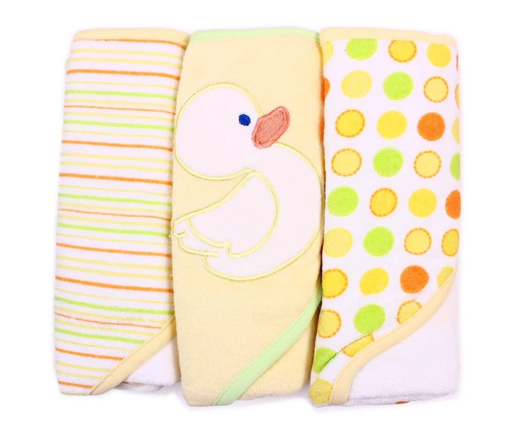 Baby 3 Pack Soft Terry Hooded Towel Set for Newborn Boys and Girls, Yellow Duck