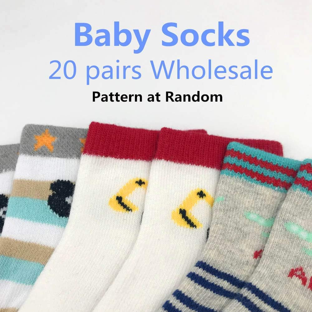 20 Pairs Baby Boy Girl Socks Wholesale Cotton Socks Bundle (Pattern at Random)