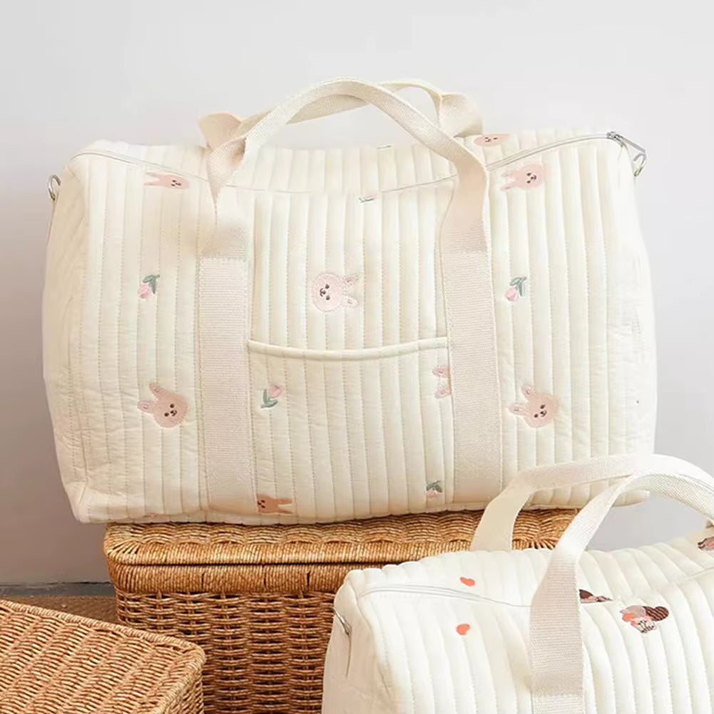 Baby Diaper Bag Embroidered Nappy Organizer with Zipper Shoulder Bag Mom Bag Storage Bag Luggage Tote Bag for Travel
