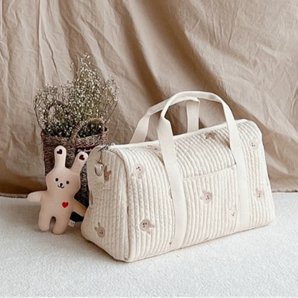 Baby Diaper Bag Embroidered Nappy Organizer with Zipper Shoulder Bag Mom Bag Storage Bag Luggage Tote Bag for Travel