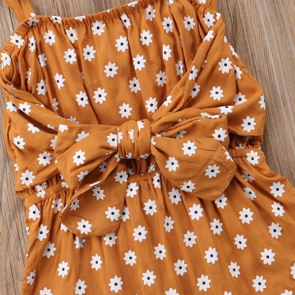 Toddler Baby Girls Sleeveless Romper Jumpsuit off Shoulder Bowknot-Front Floral Print Bodysuit Clothes Outfits