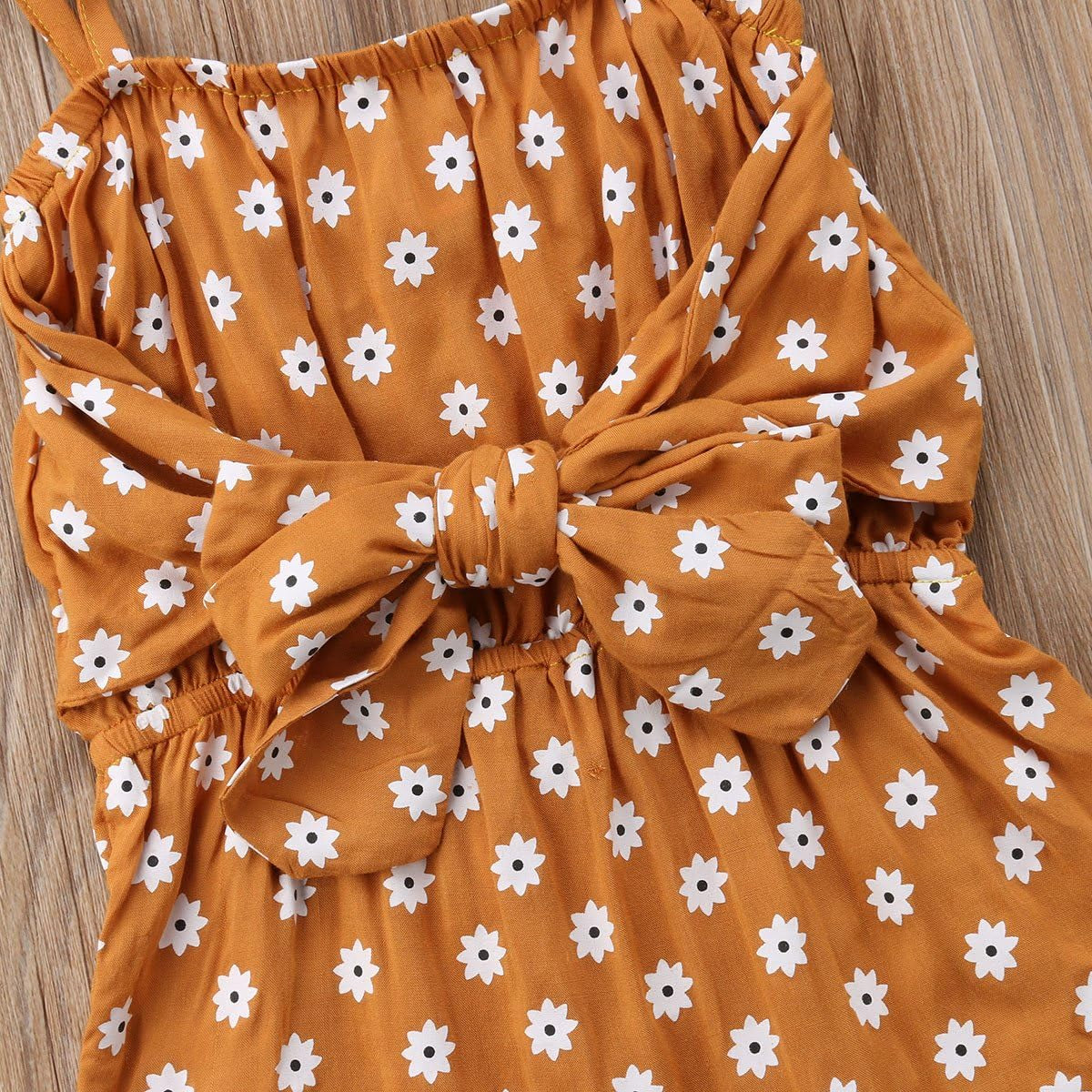 Toddler Baby Girls Sleeveless Romper Jumpsuit off Shoulder Bowknot-Front Floral Print Bodysuit Clothes Outfits