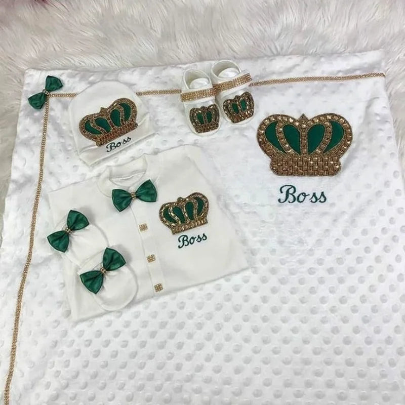 5Pcs Newborn Baby Boy Outfits Kids Clothing Real Cotton Infant0 Products Shirt Pants Mittens Receiving Blanket