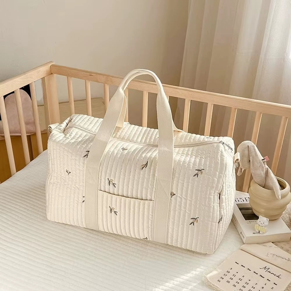 Baby Diaper Bag Embroidered Nappy Organizer with Zipper Shoulder Bag Mom Bag Storage Bag Luggage Tote Bag for Travel