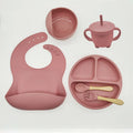 Children'S Dishes Set Baby Silicone 6/8-Piece Tableware Set Suction Cups Forks Spoons Bibs Straws Cups Mother and Baby Supplies