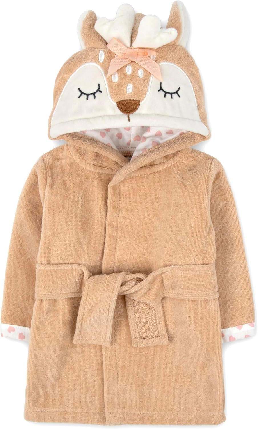 Unisex Baby Plush Animal Face Bathrobe Hooded with Tie Closure for Newborns and Infants 0-9 Months
