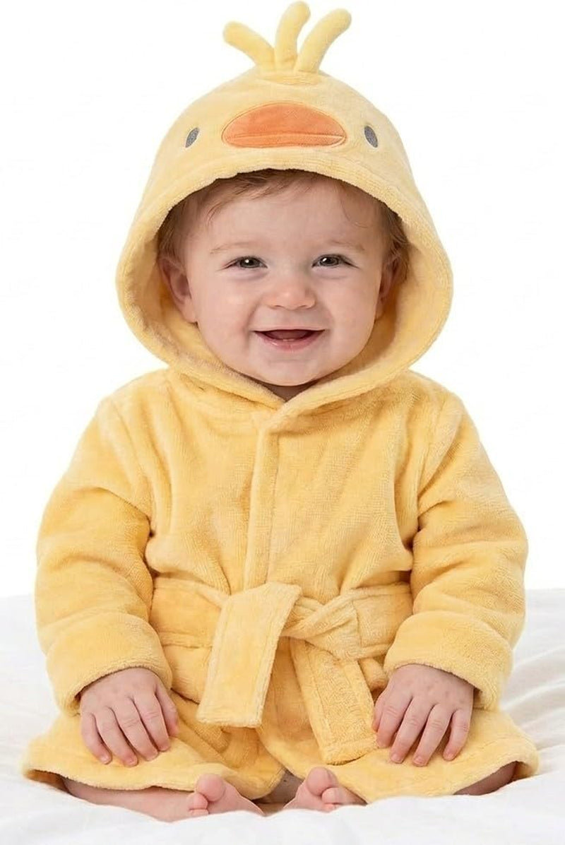 Unisex Baby Plush Animal Face Bathrobe Hooded with Tie Closure for Newborns and Infants 0-9 Months