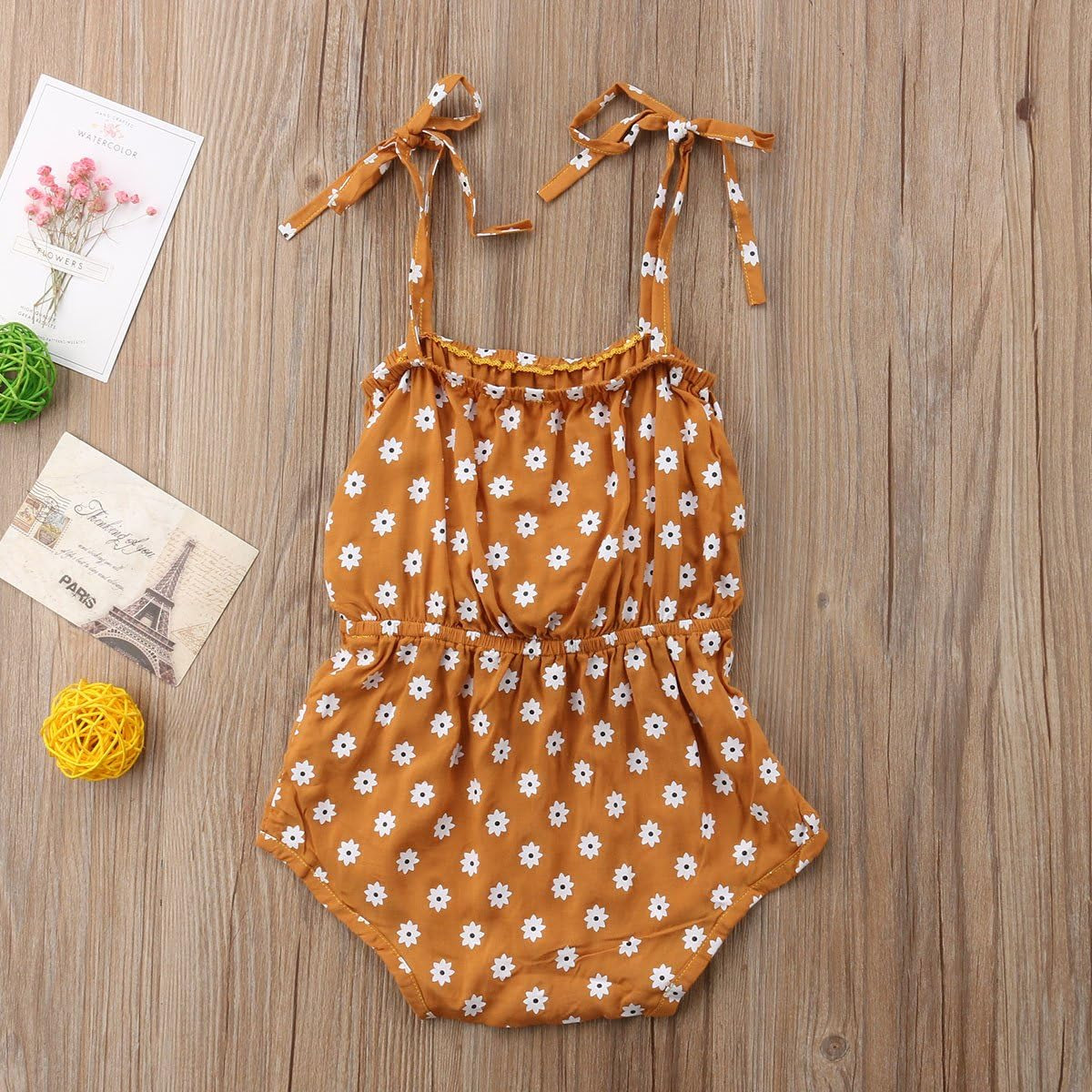 Toddler Baby Girls Sleeveless Romper Jumpsuit off Shoulder Bowknot-Front Floral Print Bodysuit Clothes Outfits