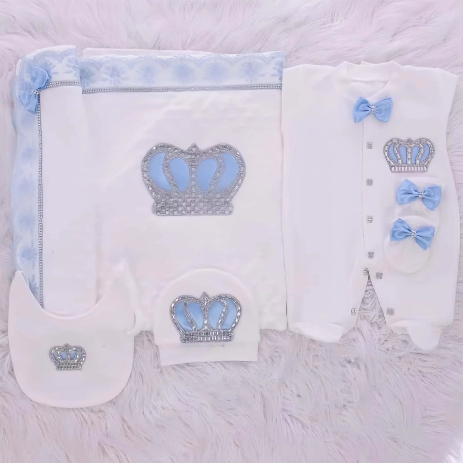 5Pcs Newborn Baby Boy Outfits Kids Clothing Real Cotton Infant0 Products Shirt Pants Mittens Receiving Blanket