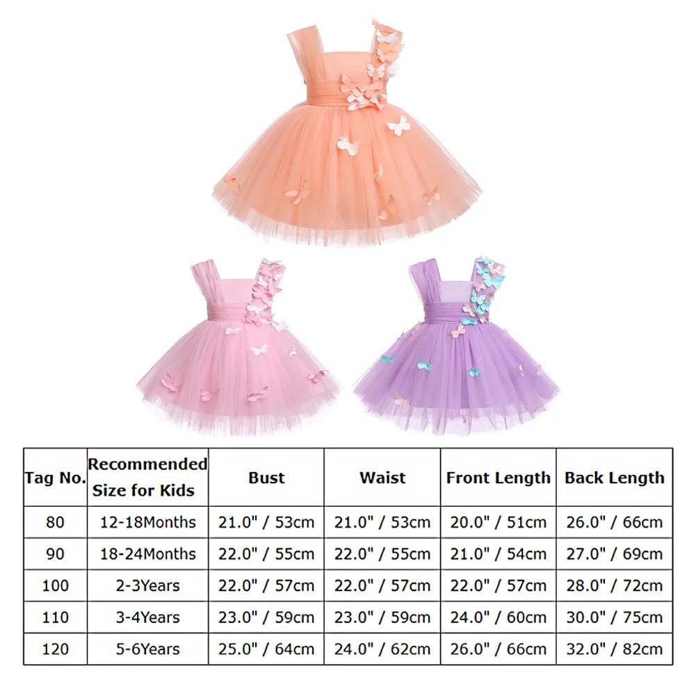 Toddler Baby Girls Birthday Party Dress Butterfly Embroidery Princess Tulle Tutu Wedding Pageant Evening Prom Ball Gown 2-3 Years Purple Butterfly