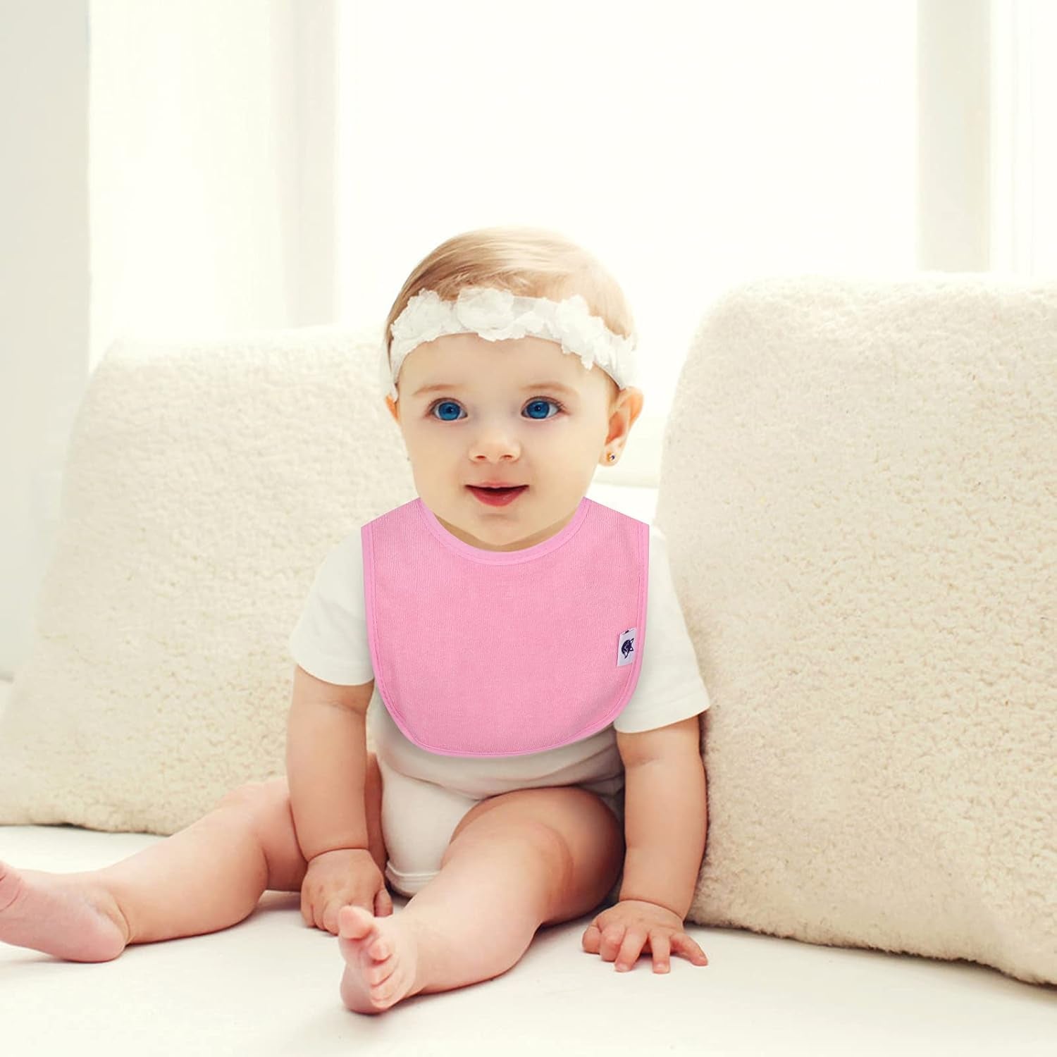 Waterproof Baby Bibs for Girls, Boy, Unisex Drool Bib Cotton Solid Knit Infant Feeding Bibs