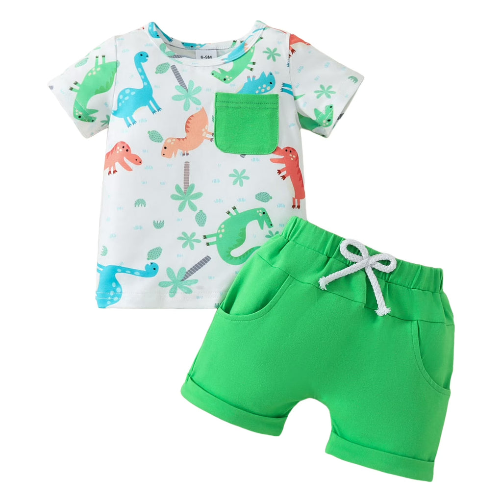 2-3 Years Spring Baby Boy Clothes Baby Clothes Toddler Kid Boy Clothes Colorblock Letter Graphic Tee Pants 2PC Summer Outfit Set Green