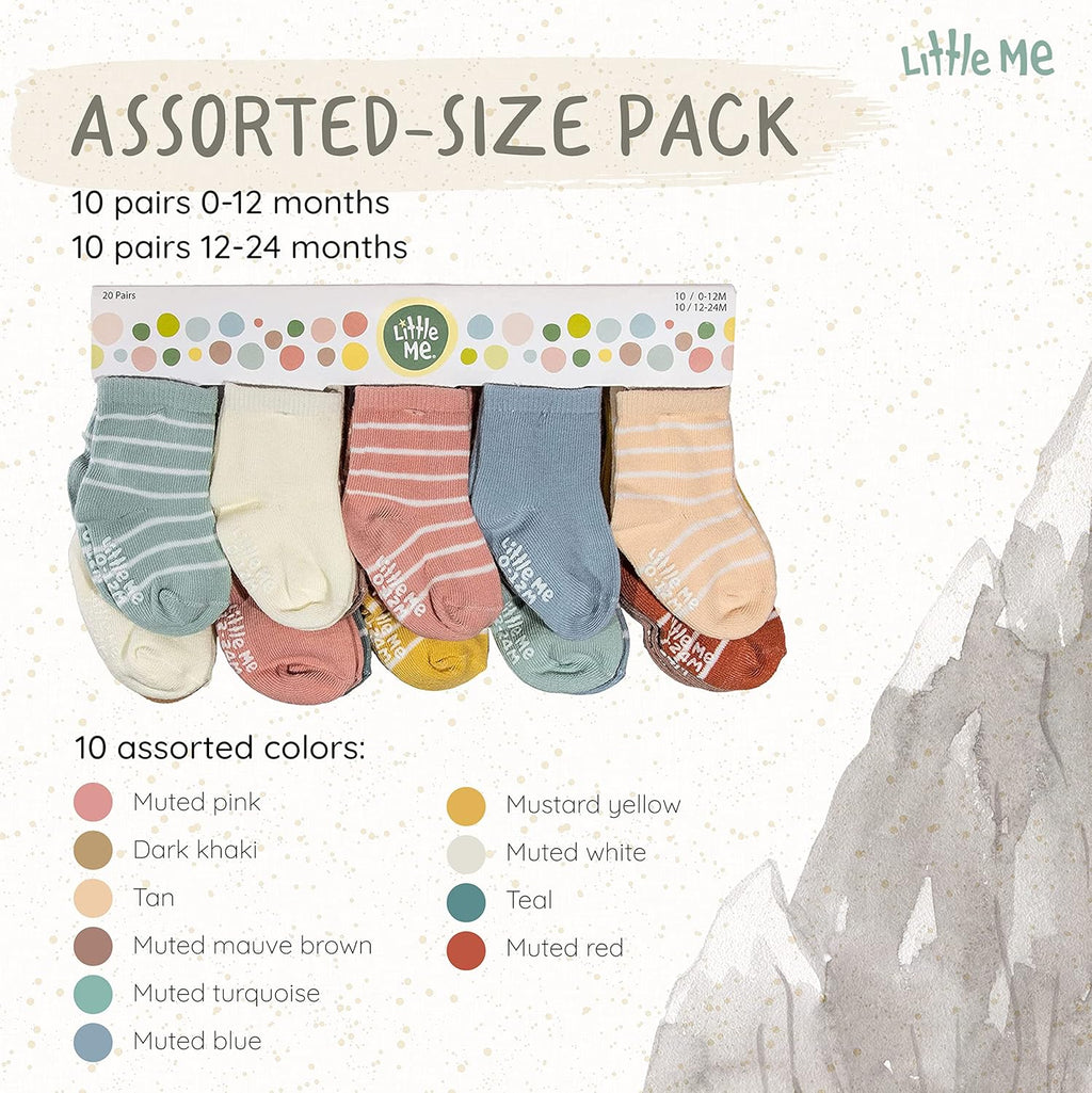 20-Pack Newborn Baby Infant & Toddler Unisex Socks, for Baby Girl or Boy, 0-12 & 12-24 Months, Assorted Size Pack