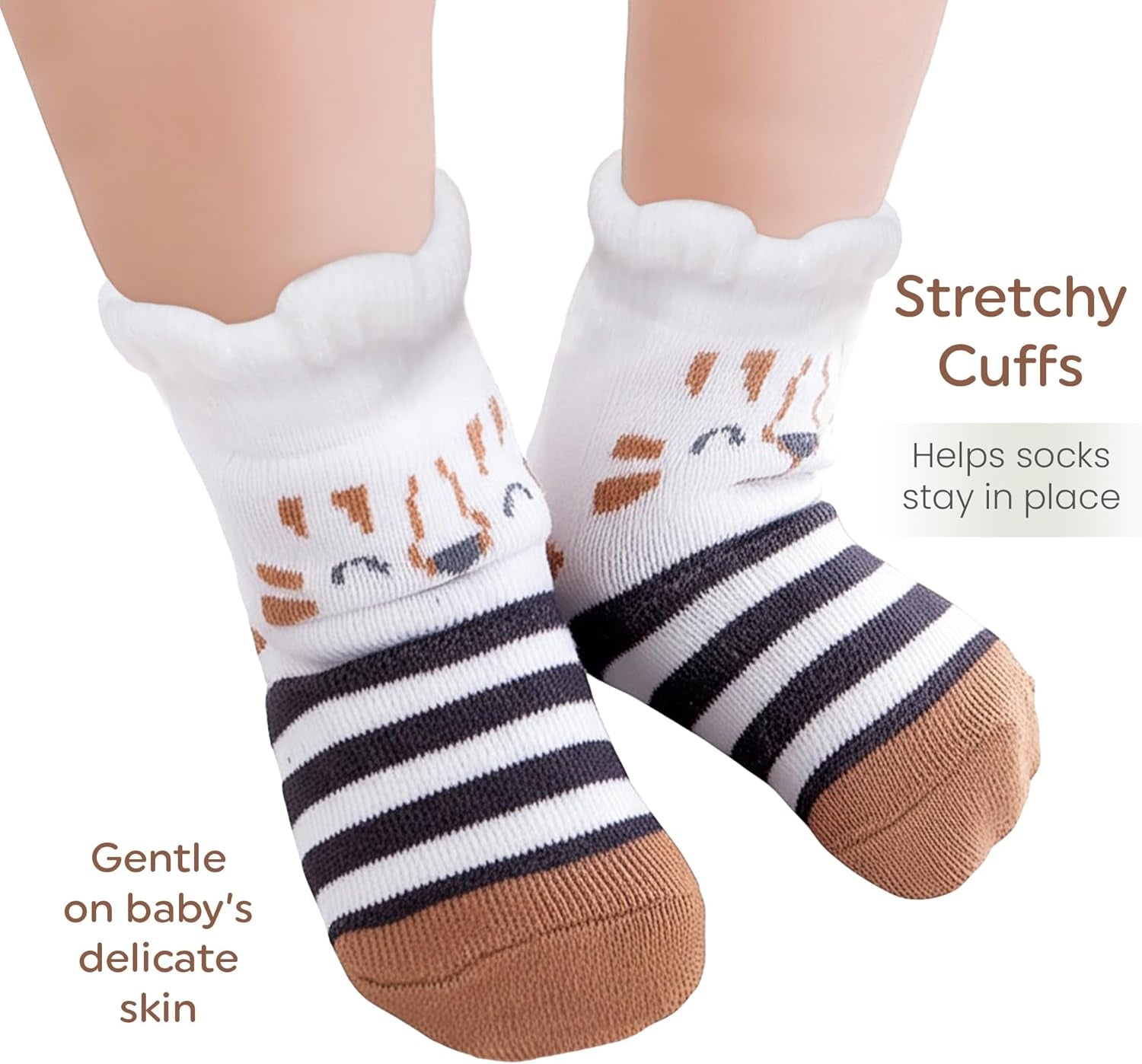 Organic Cotton 8 Pair Baby Socks 0–6 Months - Newborn Socks with Gripper - Safe Walking Non-Slip Sole, Perfect Baby Gift and Registry - Baby Socks for Boys and Girls, Newborn Essentials