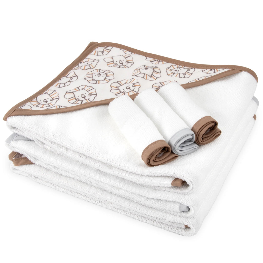 6 Piece Hooded Bath Towel Washcloth Set for Infant, Newborns, Toddlers 3 – 24 Months for Bath Time, Showers, Lounge, Beach, Pool in Safari Animals