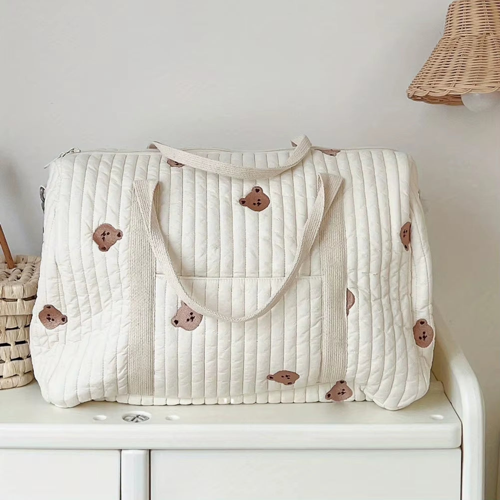 Baby Diaper Bag Embroidered Nappy Organizer with Zipper Shoulder Bag Mom Bag Storage Bag Luggage Tote Bag for Travel