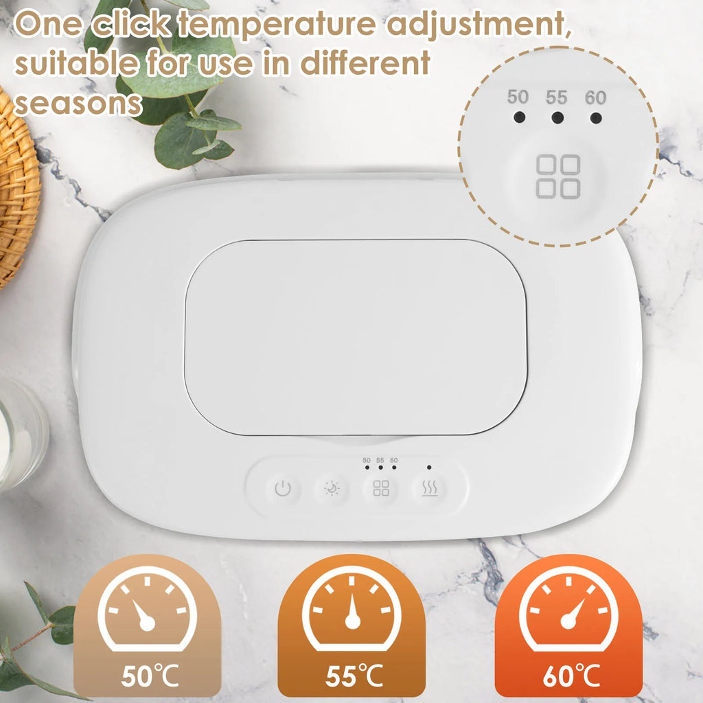 USB Baby Wipe Warmer LED Light Keep Warm Box Adjustable Temperature Heating Diaper Dispenser Portable Large Capacity