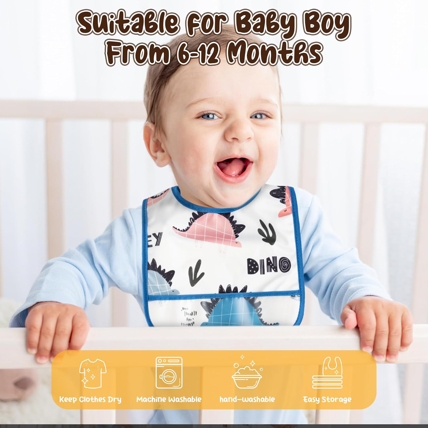 6Pcs Waterproof Toddler Bibs Baby Feeding Bib Set with Crumb Catcher Pocket, Adjustable Infant Baby Teething Bib, Babies Sleeveless Animals Food Bibs Keepsake Gift for Baby Shower, 6-24 Months