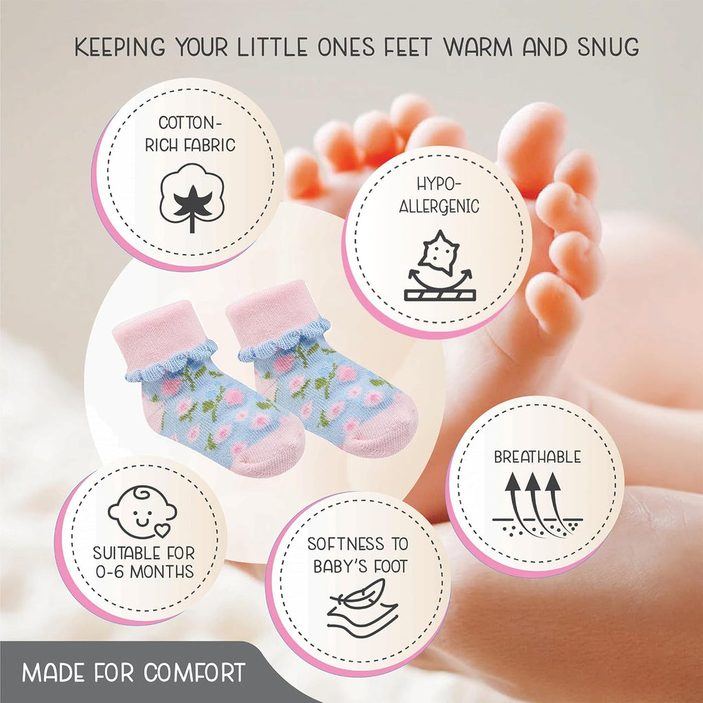 Baby Socks Cotton for Girls 12 Pairs – Soft and Comfortable Baby Girl Socks 0-6 Months, Adorable Sock Shoes for Baby Girl, Gift for Newborns