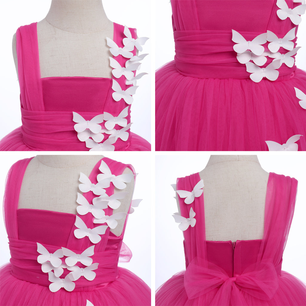 Toddler Baby Girls Birthday Party Dress Butterfly Embroidery Princess Tulle Tutu Wedding Pageant Evening Prom Ball Gown 3-4 Years Hot Pink Butterfly