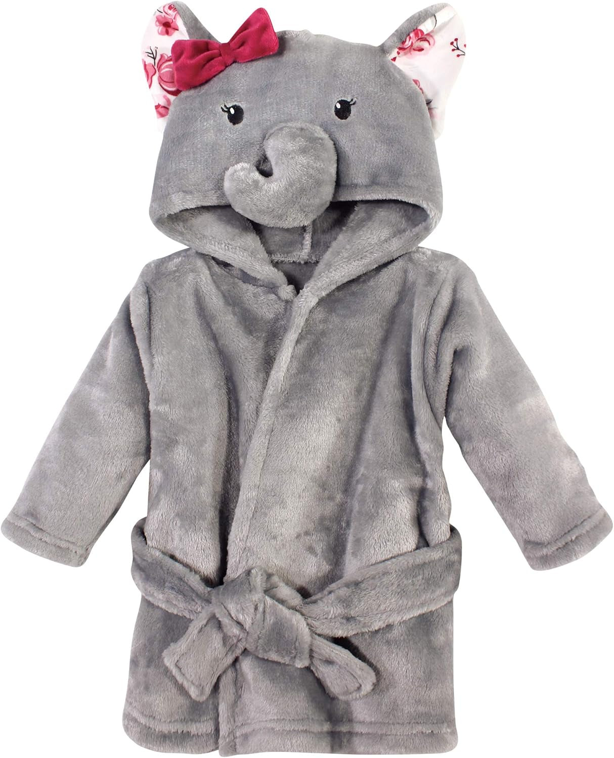 Unisex Baby Plush Animal Face Bathrobe, Gray Rose Elephant, 0-9 Months