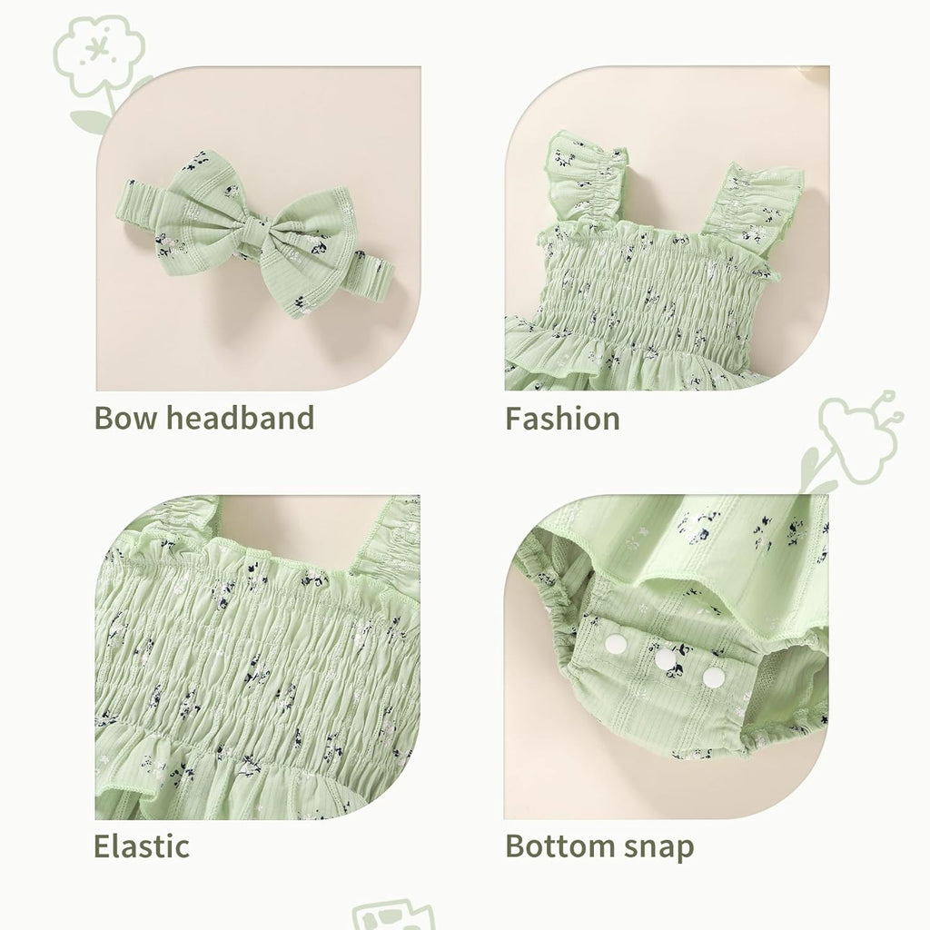 Baby Girl Clothes Ruffle Romper Boho Dress Summer Cake Smash Outfits Infant Bodysuit with Headband