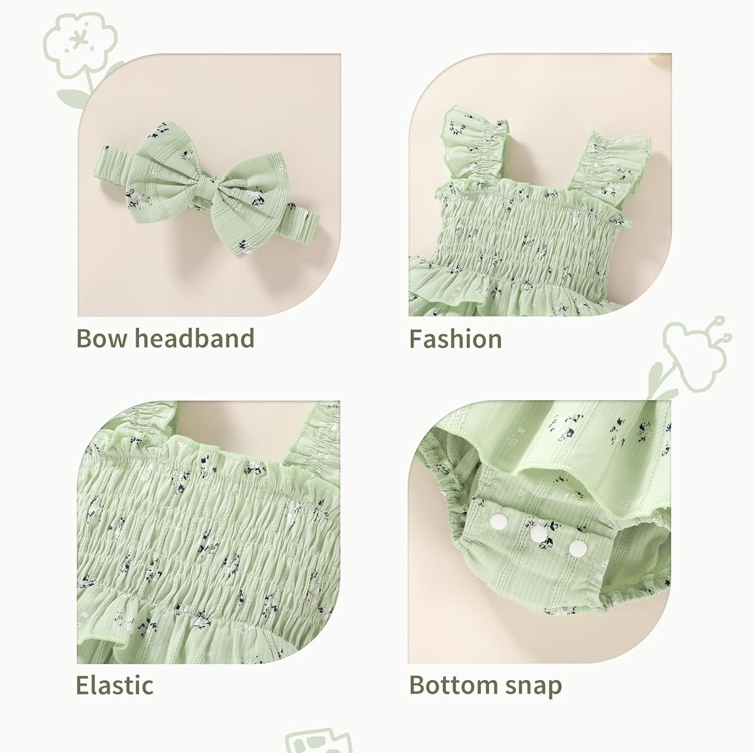 Baby Girl Clothes Ruffle Romper Boho Dress Summer Cake Smash Outfits Infant Bodysuit with Headband