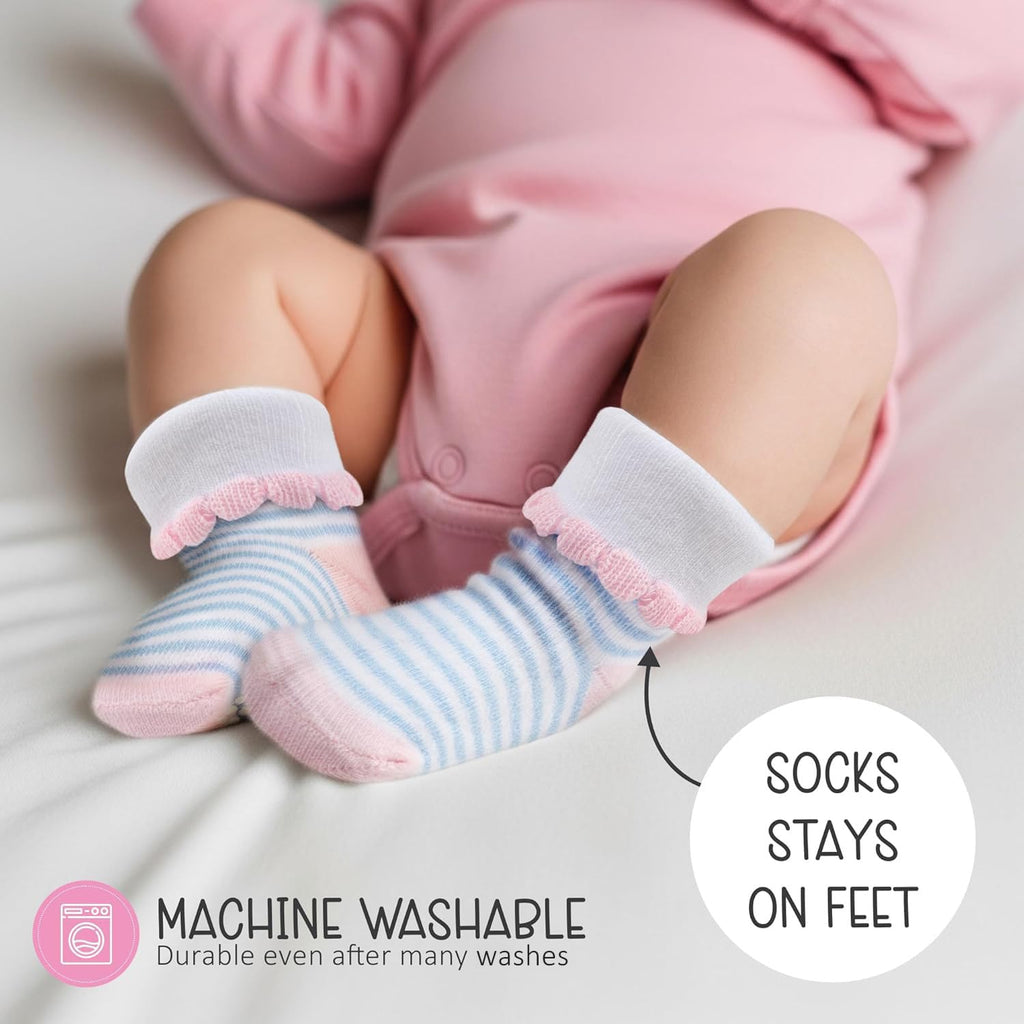 Baby Socks Cotton for Girls 12 Pairs – Soft and Comfortable Baby Girl Socks 0-6 Months, Adorable Sock Shoes for Baby Girl, Gift for Newborns