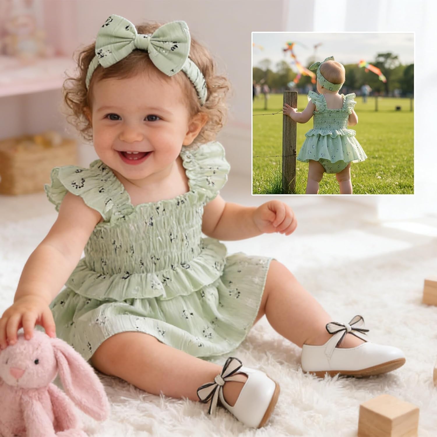Baby Girl Clothes Ruffle Romper Boho Dress Summer Cake Smash Outfits Infant Bodysuit with Headband