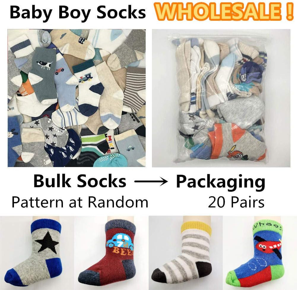20 Pairs Baby Boy Girl Socks Wholesale Cotton Socks Bundle (Pattern at Random)