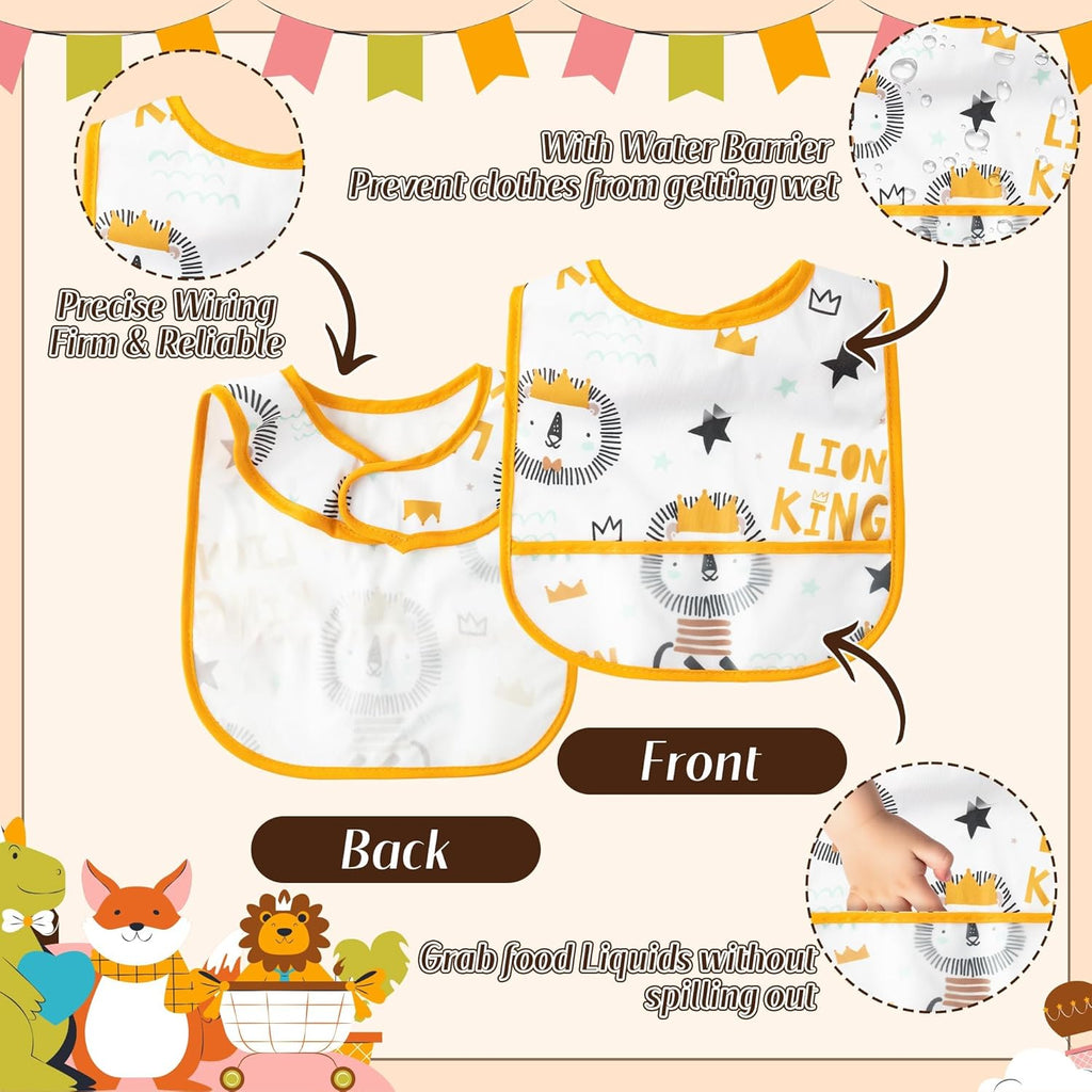 6Pcs Waterproof Toddler Bibs Baby Feeding Bib Set with Crumb Catcher Pocket, Adjustable Infant Baby Teething Bib, Babies Sleeveless Animals Food Bibs Keepsake Gift for Baby Shower, 6-24 Months