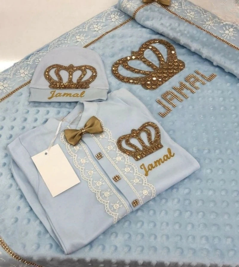 5Pcs Newborn Baby Boy Outfits Kids Clothing Real Cotton Infant0 Products Shirt Pants Mittens Receiving Blanket