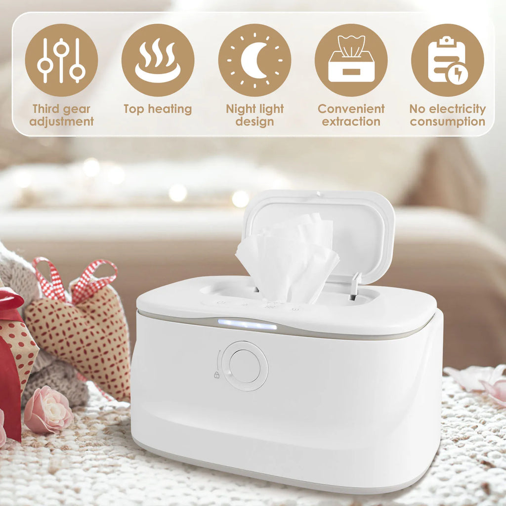 USB Baby Wipe Warmer LED Light Keep Warm Box Adjustable Temperature Heating Diaper Dispenser Portable Large Capacity