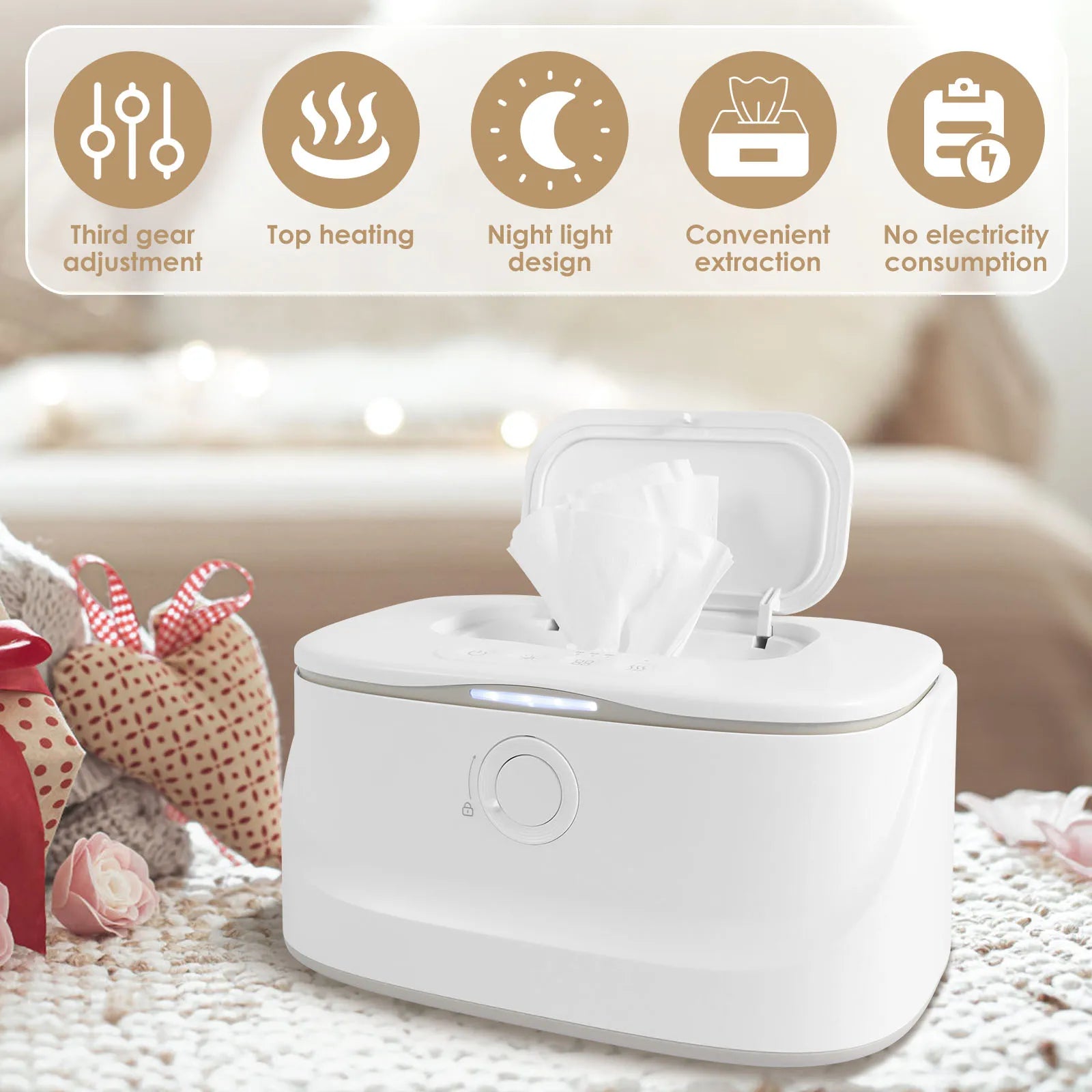 USB Baby Wipe Warmer LED Light Keep Warm Box Adjustable Temperature Heating Diaper Dispenser Portable Large Capacity