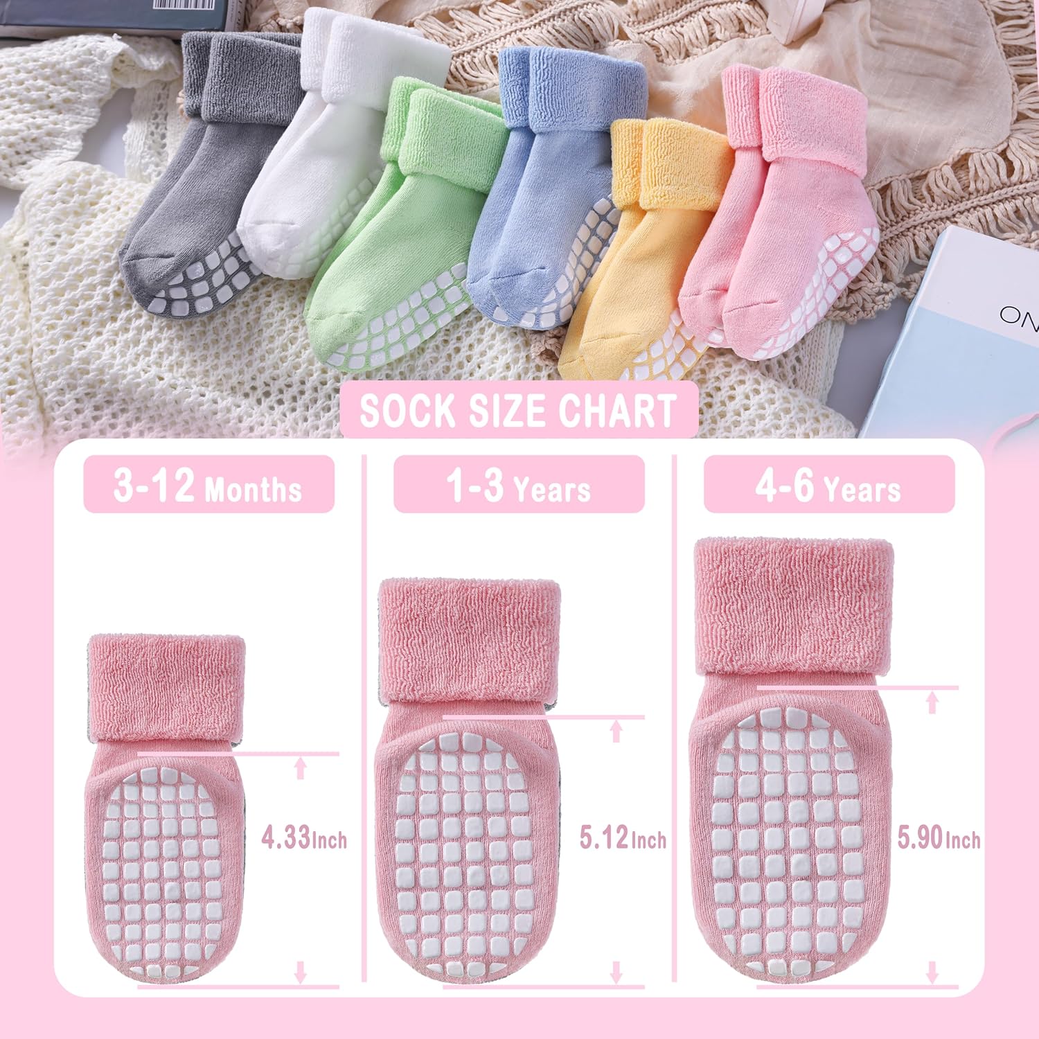 Baby Non Slip with Grips Socks Infants Toddlers Kids Boys Girls Thick Winter Warm Cotton Gifts Socks
