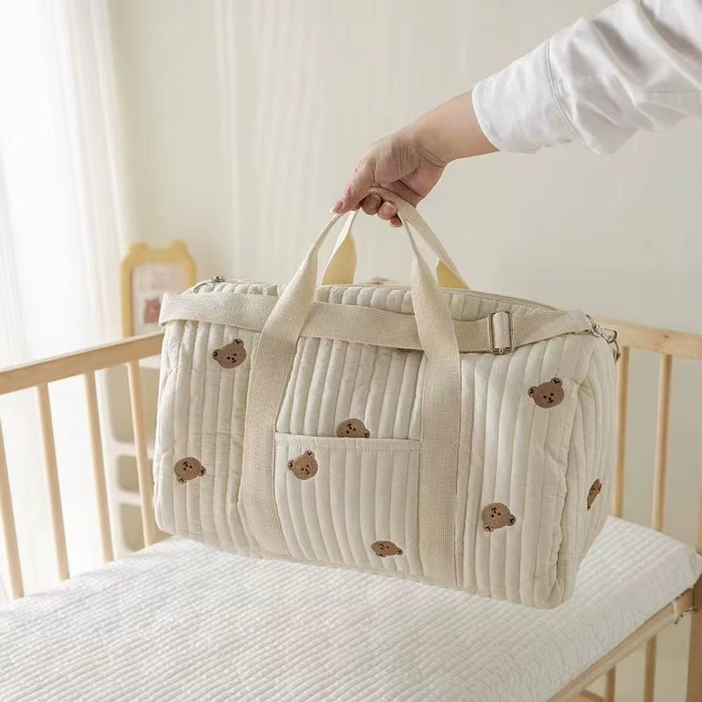 Baby Diaper Bag Embroidered Nappy Organizer with Zipper Shoulder Bag Mom Bag Storage Bag Luggage Tote Bag for Travel