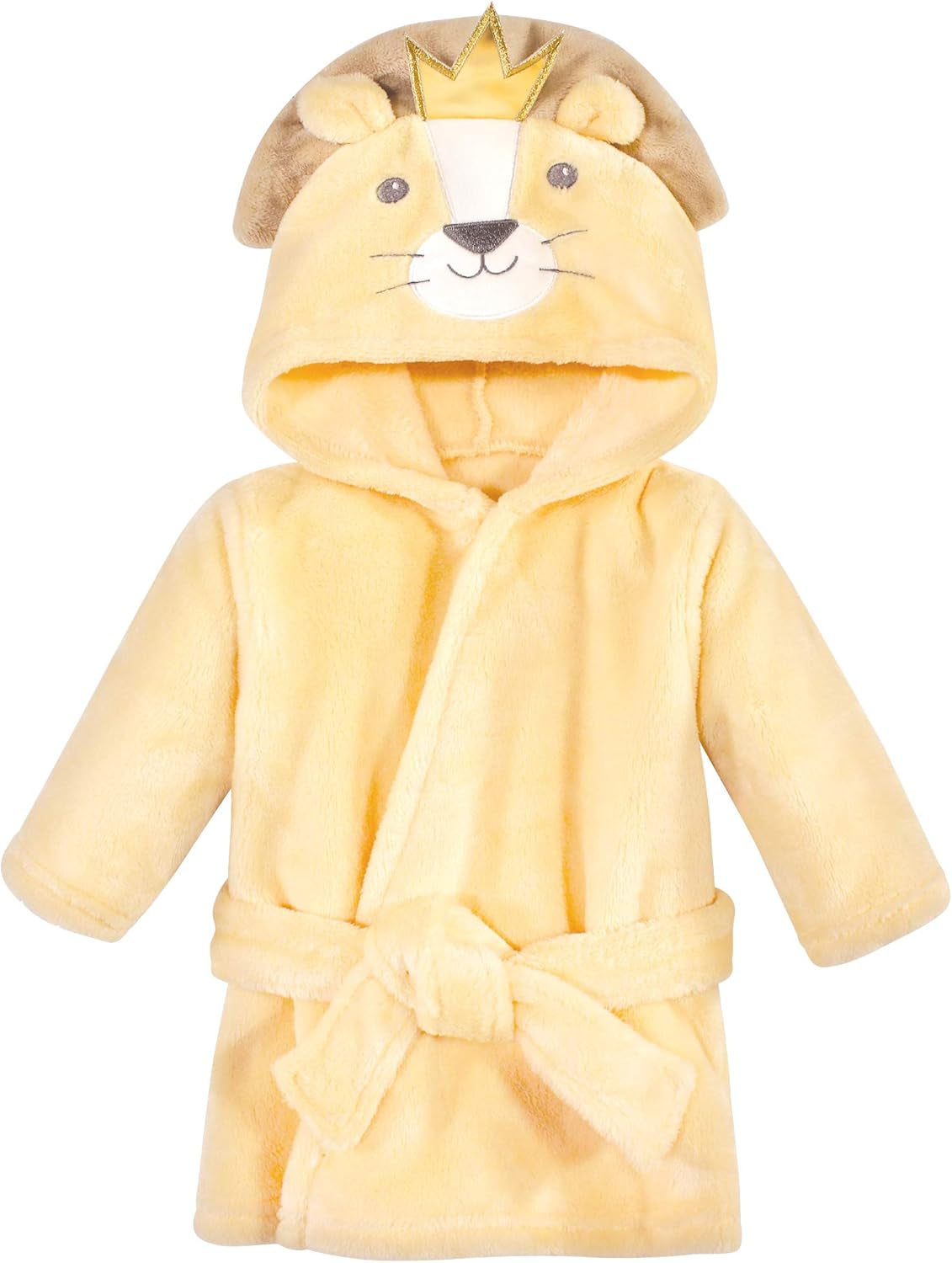 Unisex Baby Plush Animal Face Bathrobe, King Lion, 0-9 Months