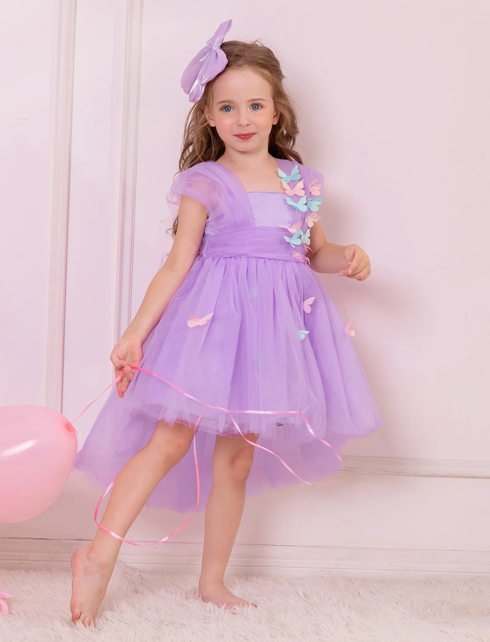 Toddler Baby Girls Birthday Party Dress Butterfly Embroidery Princess Tulle Tutu Wedding Pageant Evening Prom Ball Gown 2-3 Years Purple Butterfly