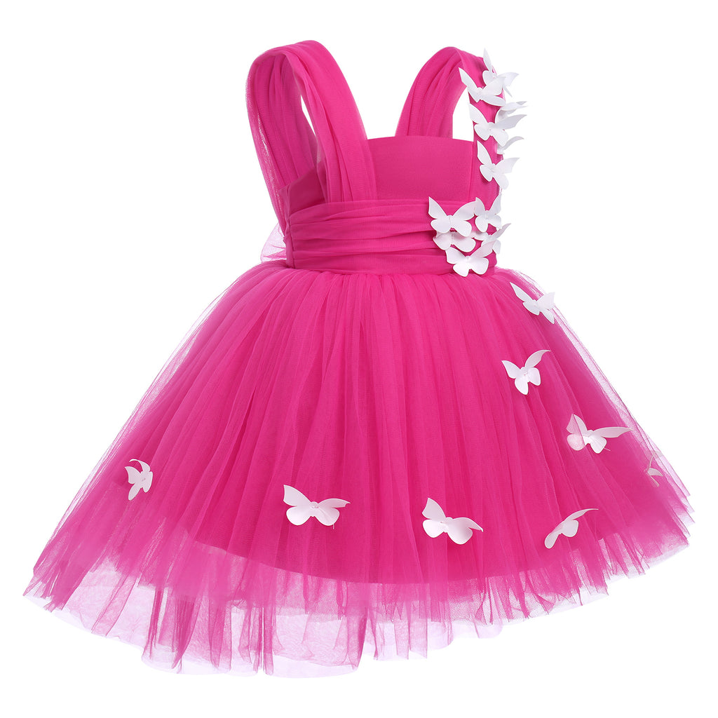 Toddler Baby Girls Birthday Party Dress Butterfly Embroidery Princess Tulle Tutu Wedding Pageant Evening Prom Ball Gown 3-4 Years Hot Pink Butterfly