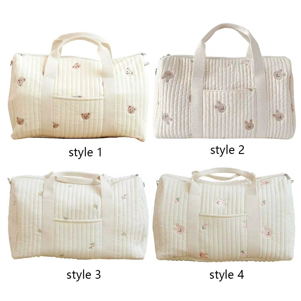 Baby Diaper Bag Embroidered Nappy Organizer with Zipper Shoulder Bag Mom Bag Storage Bag Luggage Tote Bag for Travel
